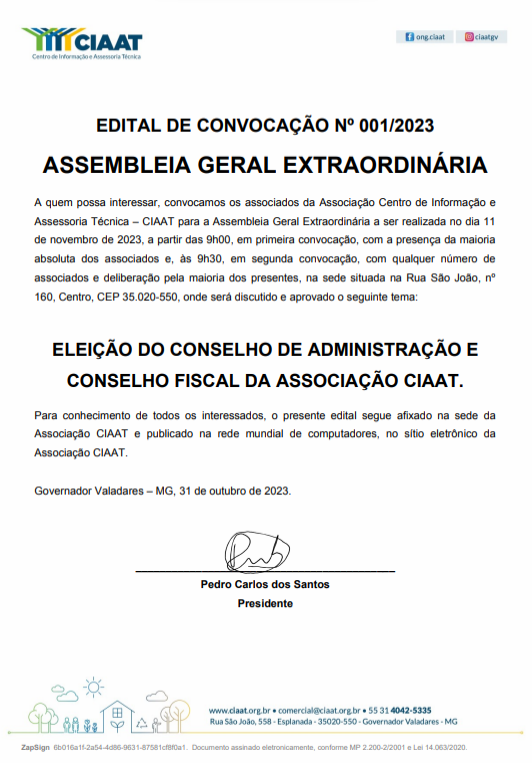 EDITAL DE CONVOCAÇÃO Nº 001/2023 – MANIFESTAÇÃO DE INTERESSE NA